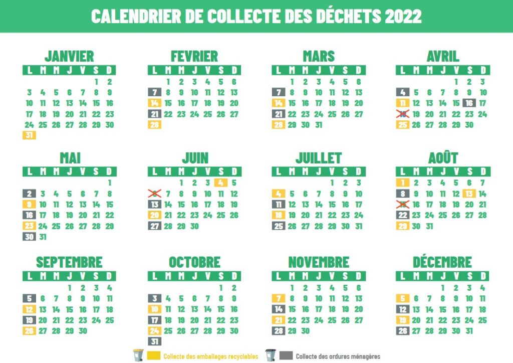 Calendrier Collecte Sivom 2022