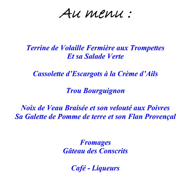 Menu Conscrits 2023