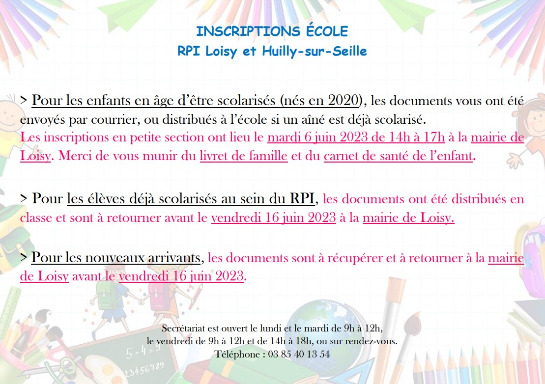 Inscriptions Ecole 2023