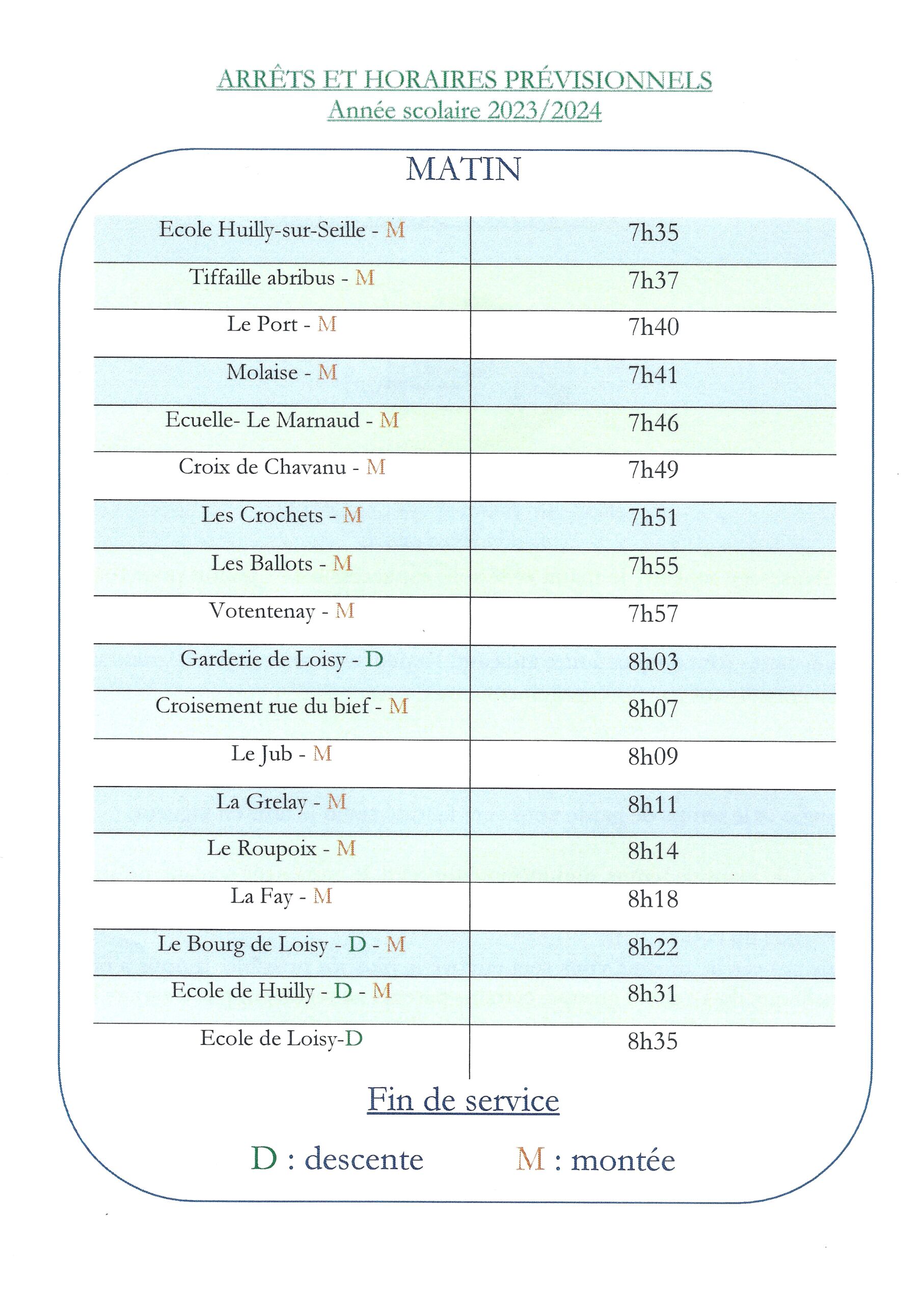 Horaires Bus Matin - 2023