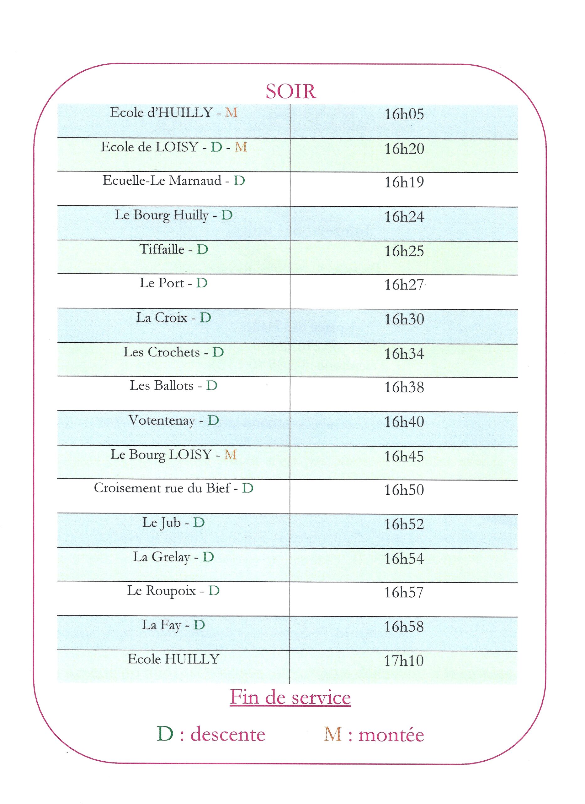 Horaires Bus Soir - 2023