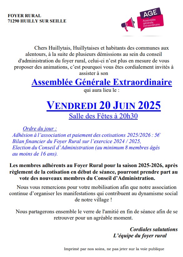 Affiche AG 2025 AG Foyer Rural - 2025