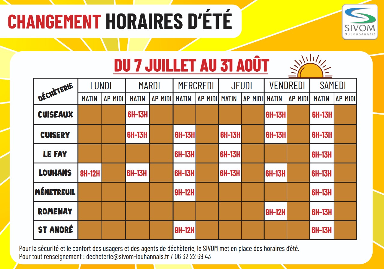 SIVOM : modification des horaires des déchèteries pour l’été