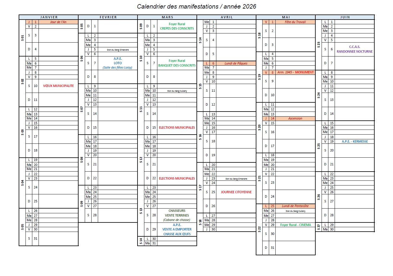 Calendrier Associations p1 - 2026